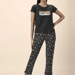 Dreamz by Pantaloons Black Cotton Printed Top Pyjama Set-picture-37