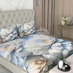 Pure Decor White & White Floral 130 TC King Bedsheet with 2 Pillow Covers-picture-40