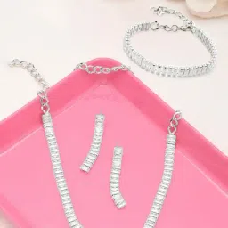 Zaveri Pearls Silver Tone Gold Baguette ia Necklace Earring & Bracelet Set For Women-ZPFK12580-image-68