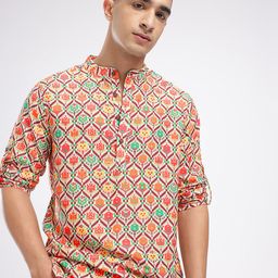 Anouk Rustic Band Collar Ethnic Motifs Printed Roll-Up Sleeves Kurta-picture-43