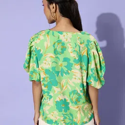 her by invictus Lushy Green V-Neck Floral Print Once Upon A Sleeve Top image 3