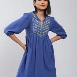 Label Ritu Kumar Blue Embroidered Skater Dress-picture-20