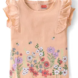 Babyhug Cotton Knit Half Sleeves  T-Shirt with Frill Detailing & Floral Graphic - Pink-picture-20