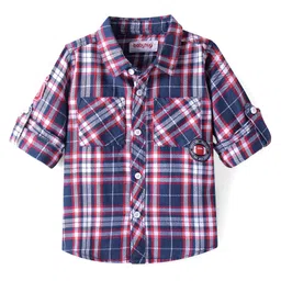 Babyhug Cotton Knit Full Sleeves Checkered Shirt - Navy Blue-picture-13