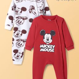 Babyoye Disney Interlock Knit Full Sleeves Rompers with Mickey & Friends Graphics Pack of 2 - Red & White-picture-40