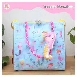 Rosada Mermaid Multipurpose Trendy Tote Hand Sling Bag | Lunch Tiffin Bag | Waterproof Stylish Bag for Outing Activity Picnic Travel for Kids Boy Girl and Baby with Toy HangingSmall (20x20 Cm)-image-49