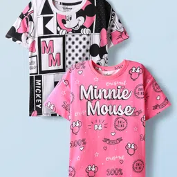 HoneyHap Disney Single Jersey Knit Half Sleeves Oversize Drop Shoulder T-Shirt with Mickey Mouse and Family Graphics Pack of 2 - Pink & White-picture-18