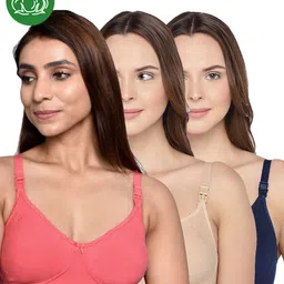 Inner Sense Organic Cotton Knit Pack Of 3 Solid Antimicrobial Maternity Bras With Nursing Access - Multi Colour-picture-16