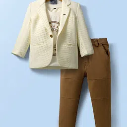 Dapper Dudes Full Sleeves Textured Blazer With Typography Printed Tee & Pant Set - Cream-picture-13