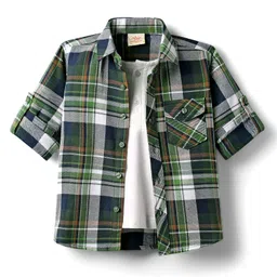 Rikidoos Full Sleeves Checked Shirt With Attached Tee - Navy Blue & White-picture-10