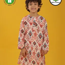 Anthrilo 100% Cotton Woven Full Sleeves Ethnic Motif Printed Kurta - White-picture-11