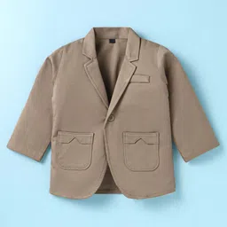 Robo Fry Lycra Knit Full Sleeves Solid Colour BlazerT-Shirt & Trouser Setwith Attached Bow - Tan image 2