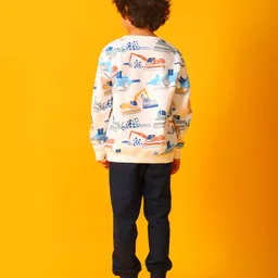 Anthrilo Fleece Knit Full Sleeves Construction Theme Printed Light Winter Sweatshirt & Joggers Set - Off White & Navy image 3