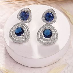 KARATCART Silver Plated American Diamond Contemporary Drop Earrings-picture-8