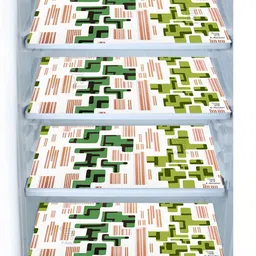 E-Retailer 6Pc White & Green Printed Waterproof 3-Layered Refrigerator Covers With Pockets image 2