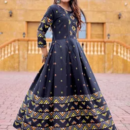 HERE&NOW Women Printed Round Neck Embroidery Work Ethnic Dress image 2