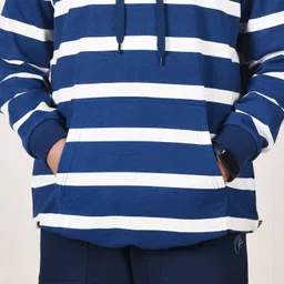Kiddopanti Fleece Full Sleeves Striped Hooded Sweatshirt With Joggers Set - Navy Blue image 5