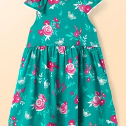 Babyhug Single Jersey Knit Full Sleeves Floral Printed Frock With Printed Inner Tee - Teal Blue image 5