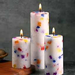 Parkash Candles White & Blue 3 Pieces Printed Mahagony Pillar Candles-picture-19
