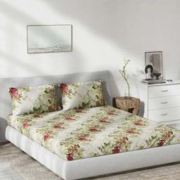 DDecor Gracia Floral Red Cotton 136 TC Double Bedsheet With 2 Pillow Covers-picture-34