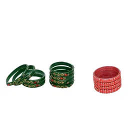 1ST TIME Set Of 12 Green Alloy Artificial Stones & Beads Antique Bangles-picture-42