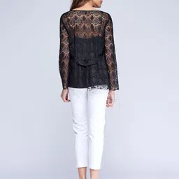 NIZA Women Black Self Design Tailored Jacket image 4