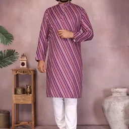 swadeshi collection Striped Printed Band Collar Pure Cotton Straight Kurta With Pyjamas-picture-35
