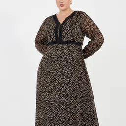 Styli Women Plus V-Neck Puff Sleeves A-Line Maxi dress image 2