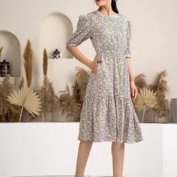 AASK Floral Printed Tiered Fit & Flare Dress image 3