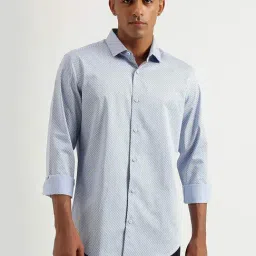 United Colors Of Benetton Blue Cotton Slim Fit Printed Shirt-image-58