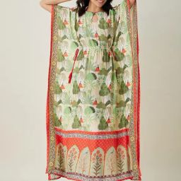 The Kaftan Company Cream Regular Fit Printed Kaftan Night Dress-picture-17