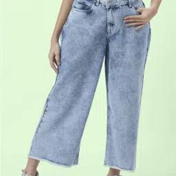People by Pantaloons Blue Cotton Mid Rise Flared Jeans-picture-25