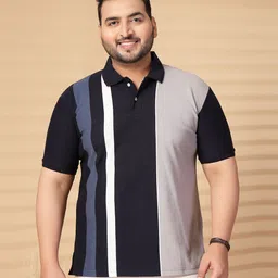 plusS Men Striped Polo Collar Cotton T-shirt image 1