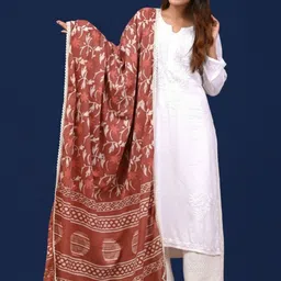 Taavi Dabu Block Printed Cotton Mulmul Dupatta With Taping-picture-24