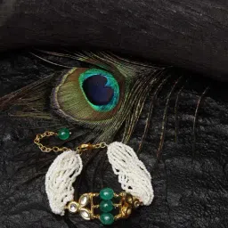 Dugran By Dugristyle Green & Pearl White Pearl Bracelet with Kundan & Pearls for Women-image-9