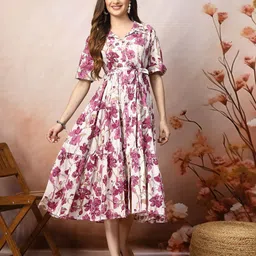 OTABU Floral Printed Shirt Collar Fit & Flare Midi Dress-picture-38