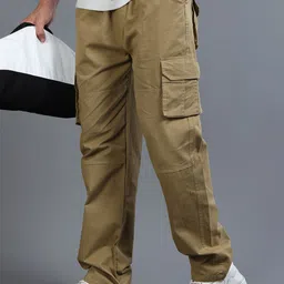 THE BEETEL HOUSE Men Relaxed Fit Mid Rise Cotton Cargo Trousers-image-78