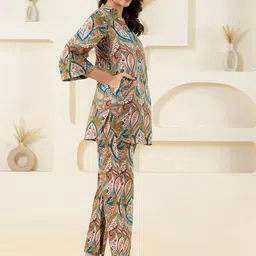 KALAMIR Printed Pure Cotton V-Neck Three Fourth Sleeves Tunic With Trouser Co-Ords image 3