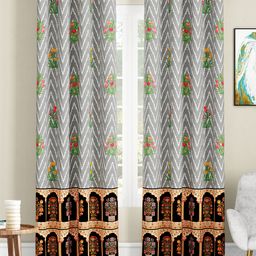 SEJ by Nisha Gupta Pack of 2 Abstract Eyelet Long Door Curtains - Grey-picture-1