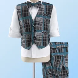 Robo Fry Full Sleeves Checkered Party Suit with Bow Tie - Multicolour-picture-16