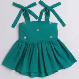 Aww Hunnie 100% Cotton Sleeveless Floral Embroidered Peplum Top - Green-picture-17
