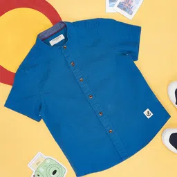 Pantaloons Junior Cotton Half Sleeves Solid Shirt - Blue-picture-27