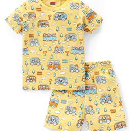 Babyhug Cotton Knit Half Sleeves Night Suit  With Animal Print - Multicolor-picture-25