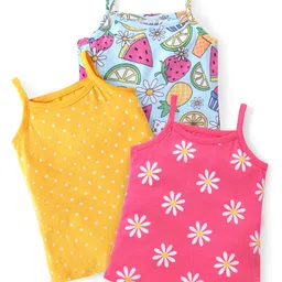Babyhug 100% Cotton Knit Sleeveless Antibacterial Slips with Floral & Polka Dot Print Pack of 3 - Multicolour-picture-29