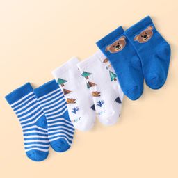 cute walk by babyhug Cutewalk by Babyhug Cotton Lycra Anti-Bacterial Ankle Length Socks with Stripes & Teddy Bear Design Pack of 3 - Blue & White-picture-32