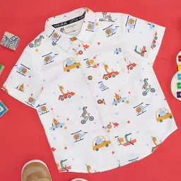 Pantaloons Baby Half Sleeves Vehicle Printed Shirt - White-picture-33