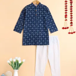 The Magic Wand Cotton Woven Full Sleeves Bandhani Designed Kurta Pyjama Set - Blue-picture-16