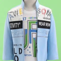 Rikidoos Full Sleeves Typography Printed Jacket & Tee Set - Sky Blue-picture-12