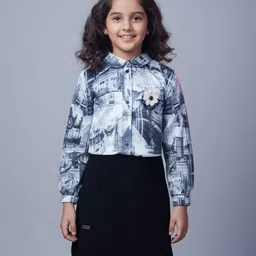 Ministitch Cotton Blend Woven Full Sleeves Abstract Printed Dress - Black-picture-14