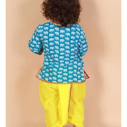 KID1 Krish Full Sleeves Elephant Motif Printed Angrakha Dhoti - Skyblue Yellow image 2